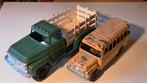 Oude Hubley pick up truck + school bus speelgoed auto, Antiek en Kunst, Antiek | Speelgoed, Verzenden