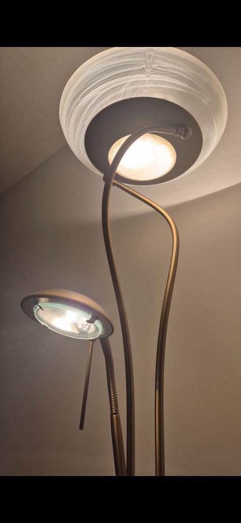 Staande lamp met leeslamp - dimfunctie - 187 cm - brons goud, Antiek en Kunst, Antiek | Lampen, Ophalen