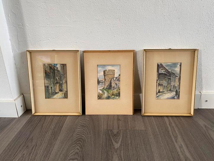3 X Schilderijtje Maastricht van Hub Jonas., Antiek en Kunst, Kunst | Schilderijen | Klassiek, Ophalen of Verzenden