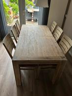 Uittrekbare eettafel met 6 stoelen, Huis en Inrichting, Tafels | Eettafels, Ophalen, Gebruikt, Eikenhout, 50 tot 100 cm