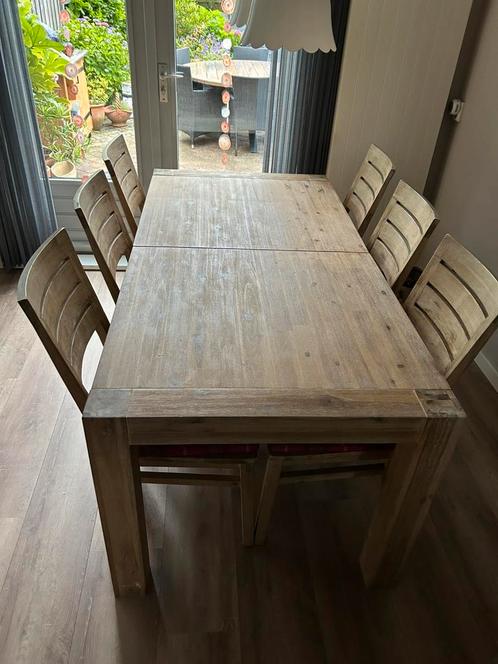 Uittrekbare eettafel met 6 stoelen, Huis en Inrichting, Tafels | Eettafels, Gebruikt, 50 tot 100 cm, 150 tot 200 cm, Vijf personen of meer
