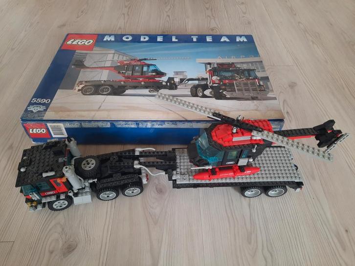Vintage lego: nr 5590 vrachtwagen met oplegger en helikopter, Kinderen en Baby's, Speelgoed | Duplo en Lego, Gebruikt, Ophalen of Verzenden