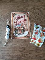Vintage look kerst set, kerstkaart, stickers, sneeuwpop, Ophalen of Verzenden, Zo goed als nieuw, Versiering, Kerst of Sinterklaas