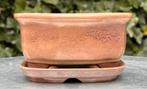 Bonsai schaal + onderzetter bruin tinten Japans 13,9x11,9, Nieuw, Ophalen of Verzenden, Minder dan 25 cm, Aardewerk