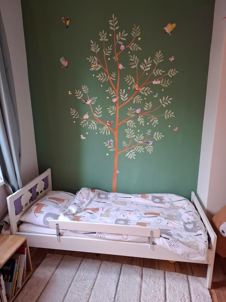 Ikea peuterbed met valbescherming, Lattenbodem, Gebruikt, 70 tot 85 cm, Ophalen of Verzenden