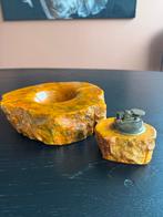 Vintage Alabaster Asbak & Aansteker - Handgesneden Italië, Gebruikt, Schaal, Ophalen of Verzenden, Overige vormen