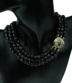 3-strengs granaten ketting antiek 14k gouden bloem slot, Sieraden, Tassen en Uiterlijk, Antieke sieraden, Goud, Met edelsteen