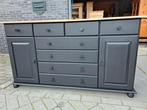 Mat zwart dressoir, 150 tot 200 cm, 25 tot 50 cm, Grenenhout, Landelijk