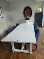 6 blauwe eetkamerstoelen van Riviera Maison, Huis en Inrichting, Stoelen, Ophalen, Zo goed als nieuw, Blauw, Vijf, Zes of meer stoelen