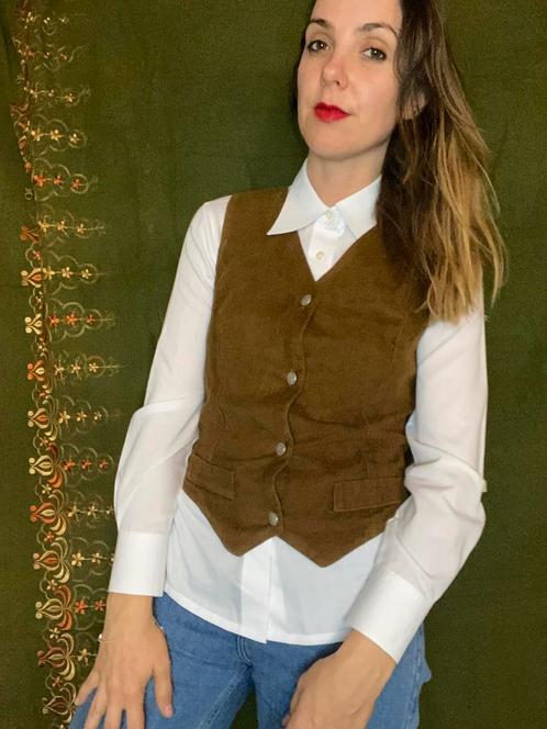 Vintage gilet / waistcoat - bruin - 36/S / small, Kleding | Dames, Overige Dameskleding, Gedragen, Ophalen of Verzenden