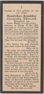 Hendrikus A. Bijvank 1892 Weesp + 1936 Voorburg, 44 jaar, Verzamelen, Bidprentjes en Rouwkaarten, Verzenden, Bidprentje
