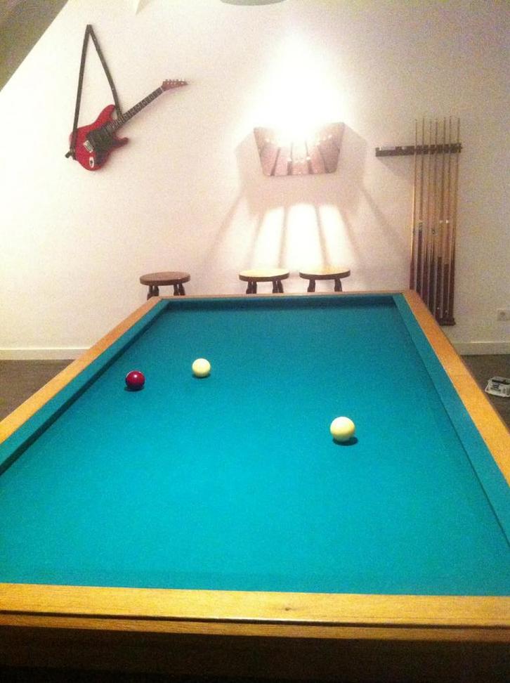 Biljart met leien speelveld, Sport en Fitness, Biljarten en Poolen, Gebruikt, Biljarttafel, Ophalen
