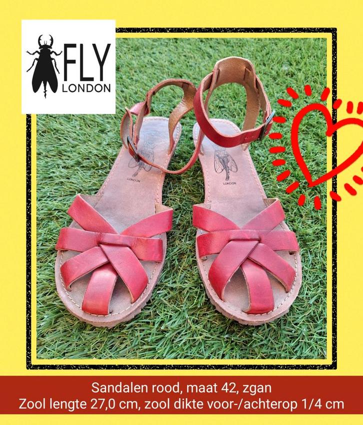 Fly London sandaaltjes rood, maat 42, zgan, Kleding | Dames, Schoenen, Zo goed als nieuw, Sandalen of Muiltjes, Rood, Ophalen of Verzenden