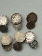 6 zilveren dubbeltjes en kwartjes als manchetknoop., Setje, Zilver, Koningin Wilhelmina, 10 cent