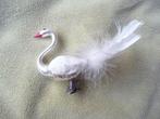 Oude glazen kerstbal Zwaan op clip, met veren-staart, Diversen, Kerst, Ophalen of Verzenden, Gebruikt