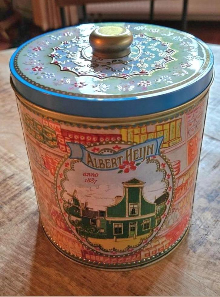 Nostalgisch Albert Heijn blik 125 jr. 15 x 13,5 cm, vintage!, Verzamelen, Blikken, Nieuw, Overige, Ophalen of Verzenden