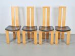 4 vintage beuken leer eetkamerstoelen Pietro Costantini Ello, Huis en Inrichting, Stoelen, N, Postmodern vintage, Zwart, Ophalen of Verzenden