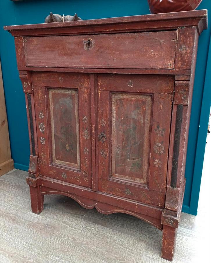 Antieke beschilderde boeren kast, Antiek en Kunst, Curiosa en Brocante, Ophalen