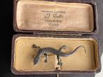 Antiek zilveren salamander broche incl antiek doosje, Antiek en Kunst, Ophalen of Verzenden, Zilver