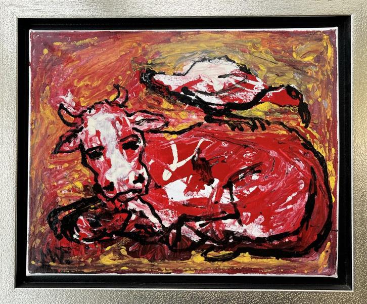 Koe met muggenprikker - Martin van Wordragen, Antiek en Kunst, Kunst | Schilderijen | Klassiek, Ophalen