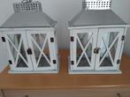 Set van 2 witte houten lantaarns, Huis en Inrichting, Ophalen, 25 tot 50 cm, Zo goed als nieuw, Grijs
