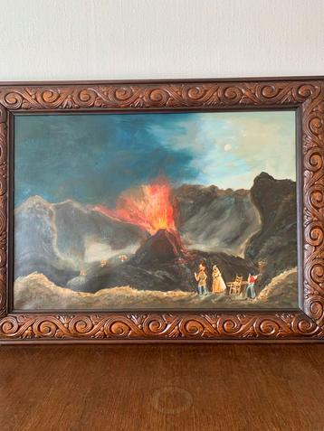 Vesuvius Uitbarsting Schilderij Klassiek Ingelijst Doek Kuns beschikbaar voor biedingen