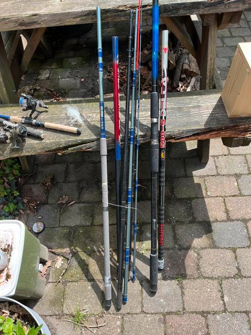 Oude hengels+molens, Watersport en Boten, Hengelsport | Witvissen, Gebruikt, Complete set, Ophalen of Verzenden