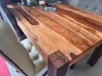 Houten eettafel met 1x Leren Chesterfield stoel, Ophalen, Gebruikt, 100 tot 150 cm, 50 tot 100 cm