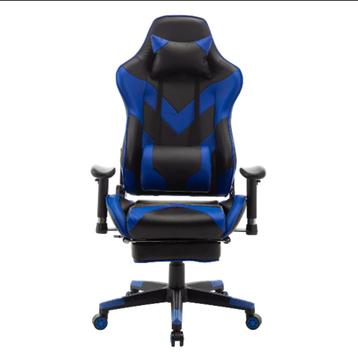Gaming Stoel - Verstelbare - met Voetsteun - Blauw Leer beschikbaar voor biedingen