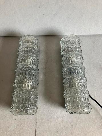 Vintage ijsglas glazen wandlampen set van 2 uit de jaren 60 beschikbaar voor biedingen