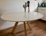 Witte ronde eettafel (120cm) met houten poten, Huis en Inrichting, Tafels | Eettafels, Ophalen, Gebruikt, 100 tot 150 cm, Rond