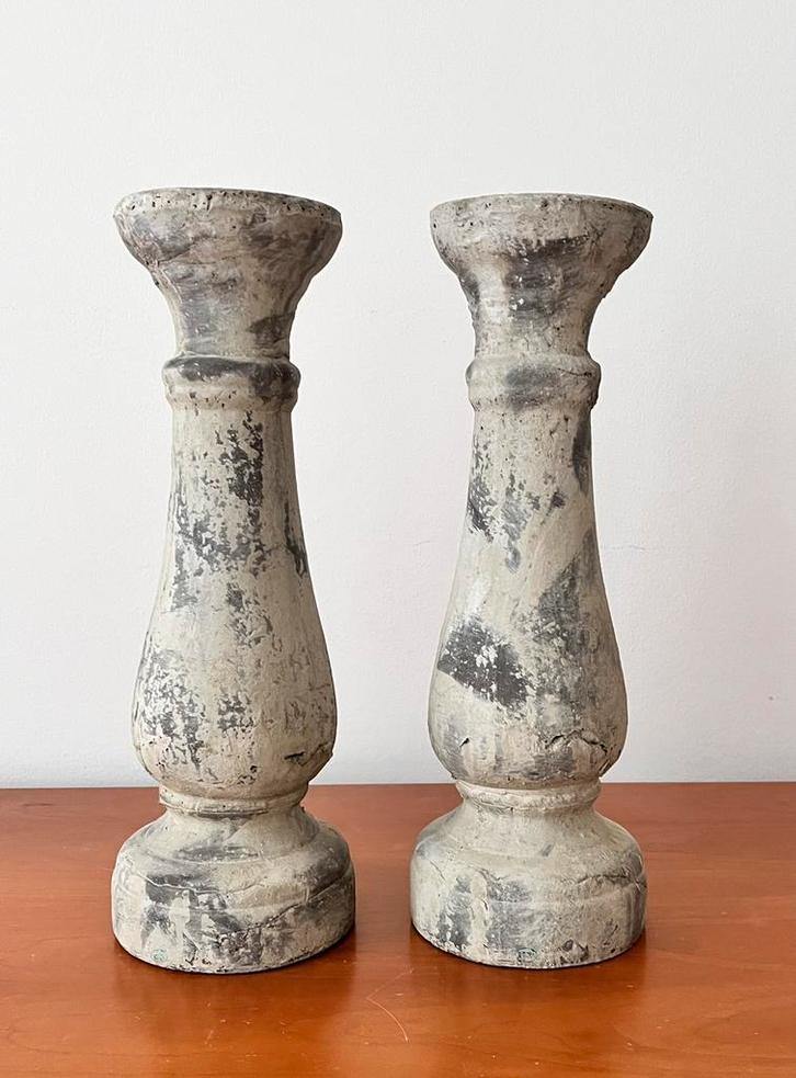 2 x stenen kandelaars, baluster vorm, 38 cm, Huis en Inrichting, Woonaccessoires | Kandelaars en Kaarsen, Zo goed als nieuw, Kandelaar