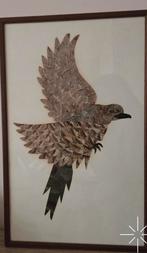 Uniek & karaktervol🦅 vintage vogelkunstwerk van veren, Ophalen of Verzenden
