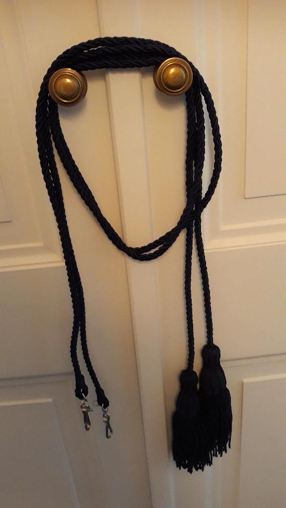 2 Antieke Donkerblauwe zijden gordijnkoorden - embrasses, Huis en Inrichting, Stoffering | Gordijnen en Lamellen, Nieuw, Minder dan 100 cm