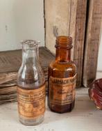 Brocante oude Apothekers flesjes met etiketjes 8,50 p.st, Verzenden