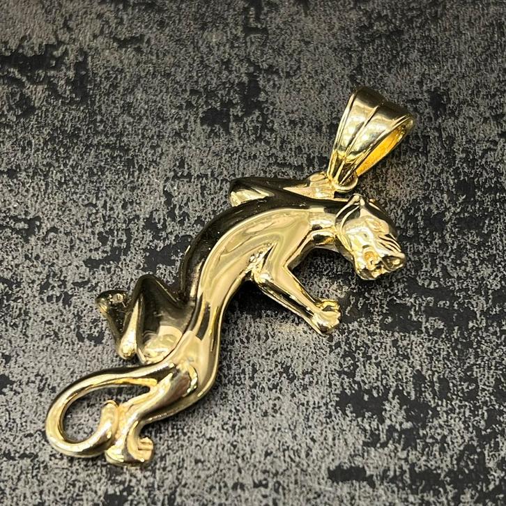 14 karaat gouden hanger panter massief model, Sieraden, Tassen en Uiterlijk, Kettinghangers, Zo goed als nieuw, Goud, Kruis of Symbool