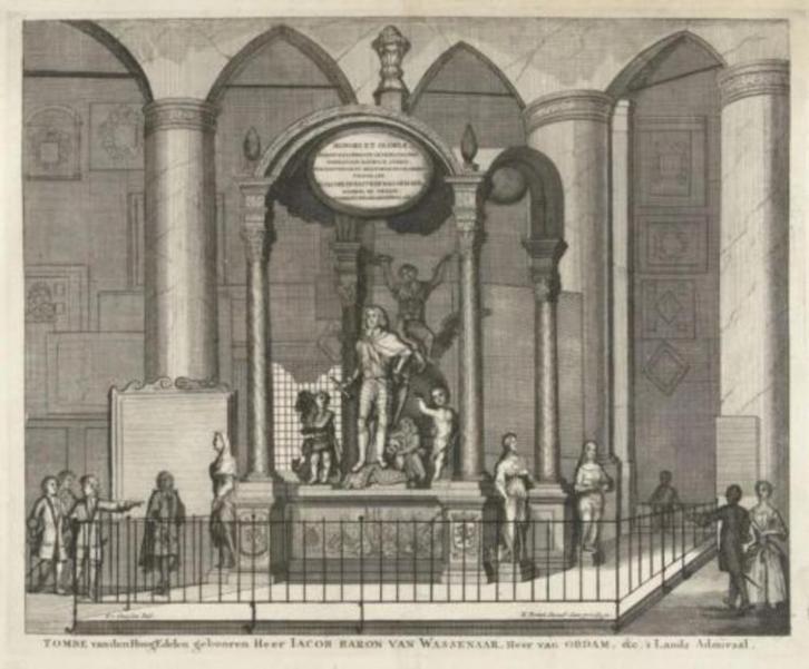 Gravure grafmonument Jacob van Wassenaer Den Haag 1730, Antiek en Kunst, Kunst | Etsen en Gravures, Ophalen