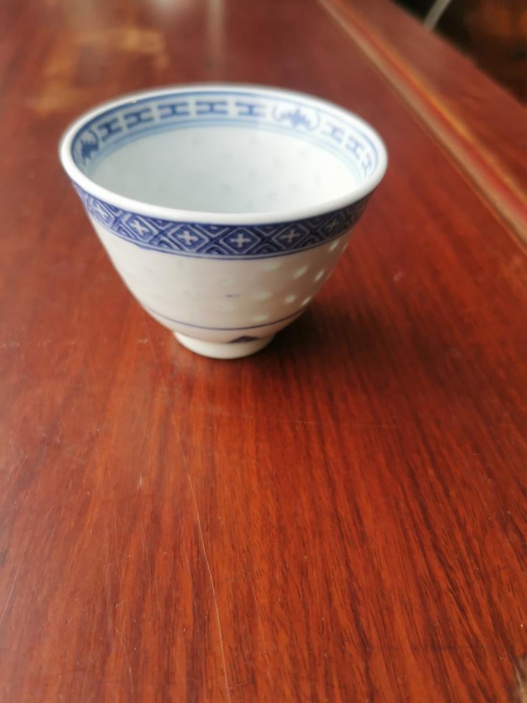 Antieke Chinese Rijstkom met Blauwe Decoratie, Ophalen of Verzenden