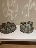 Decoratieve set met zilveren dienblad en glazen, Ophalen of Verzenden, Zo goed als nieuw, Rond, Metaal