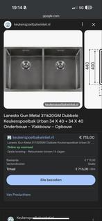 Lanesto Gun Metal Dubbele Spoelbak Nieuw, Nieuw, Minder dan 100 cm, Grijs, 25 tot 50 cm
