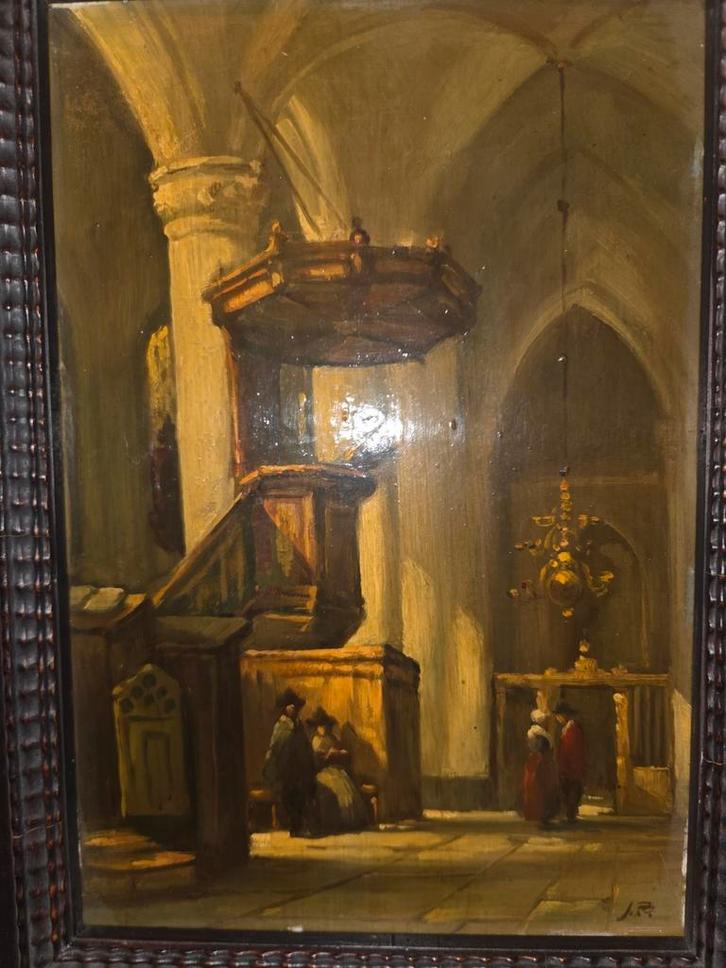 Antiek schilderij op paneel, J.B. monogram, 18x24 cm, Antiek en Kunst, Kunst | Schilderijen | Klassiek, Ophalen of Verzenden