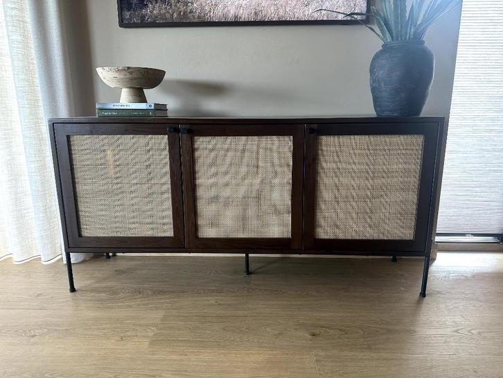 Dressoir Vienna - Massief Teakhout Weens vlechtwerk - Nieuw, Huis en Inrichting, Kasten | Dressoirs, Nieuw, 100 tot 150 cm, 25 tot 50 cm