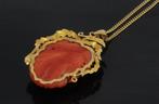 Bloedkoraal bloem 18k gouden grote antieke ketting hanger, Sieraden, Tassen en Uiterlijk, Antieke sieraden, Ophalen of Verzenden