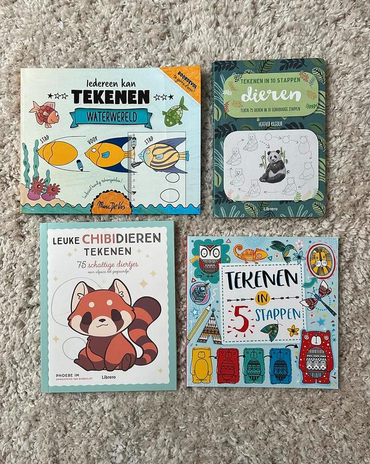 4 boeken schattige dieren leren tekenen, Boeken, Hobby en Vrije tijd, Zo goed als nieuw, Tekenen en Schilderen, Ophalen of Verzenden