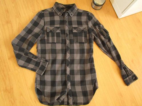 Ashes to Dust - zwart/grijs geblokte blouse maat XS, Kleding | Heren, Overhemden, Zo goed als nieuw, Halswijdte 38 (S) of kleiner