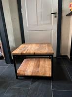 Massief hout & zwart staal salontafel, Huis en Inrichting, Tafels | Salontafels, Ophalen, Gebruikt, 50 tot 100 cm, Vierkant