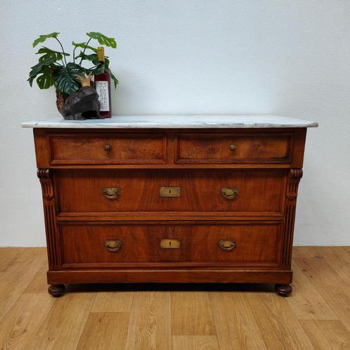 Vintage Frans dressoir commode ladekast met marmer blad 703, Huis en Inrichting, Kasten | Ladekasten, Gebruikt, 3 of 4 laden, Ophalen of Verzenden