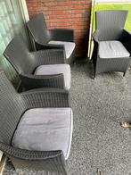 4 tuinstoelen met kussens, Ophalen, 4 zitplaatsen, Kunststof, Zo goed als nieuw