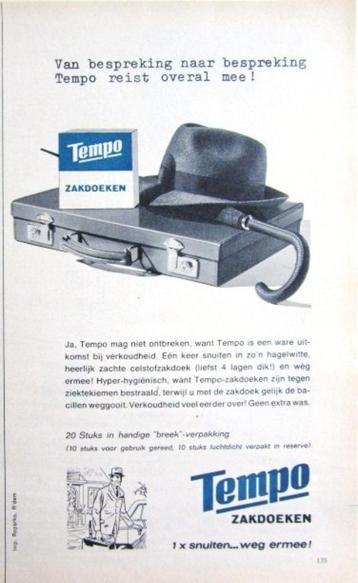 3 vintage advertenties reclames Tempo zakdoeken 1963-65 beschikbaar voor biedingen
