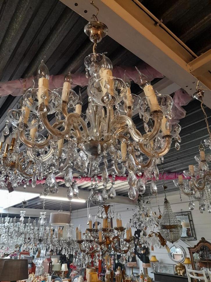 Mooie kristallen kroon luchter met 2 etages 15 lpnt, Huis en Inrichting, Lampen | Kroonluchters, Zo goed als nieuw, Ophalen of Verzenden